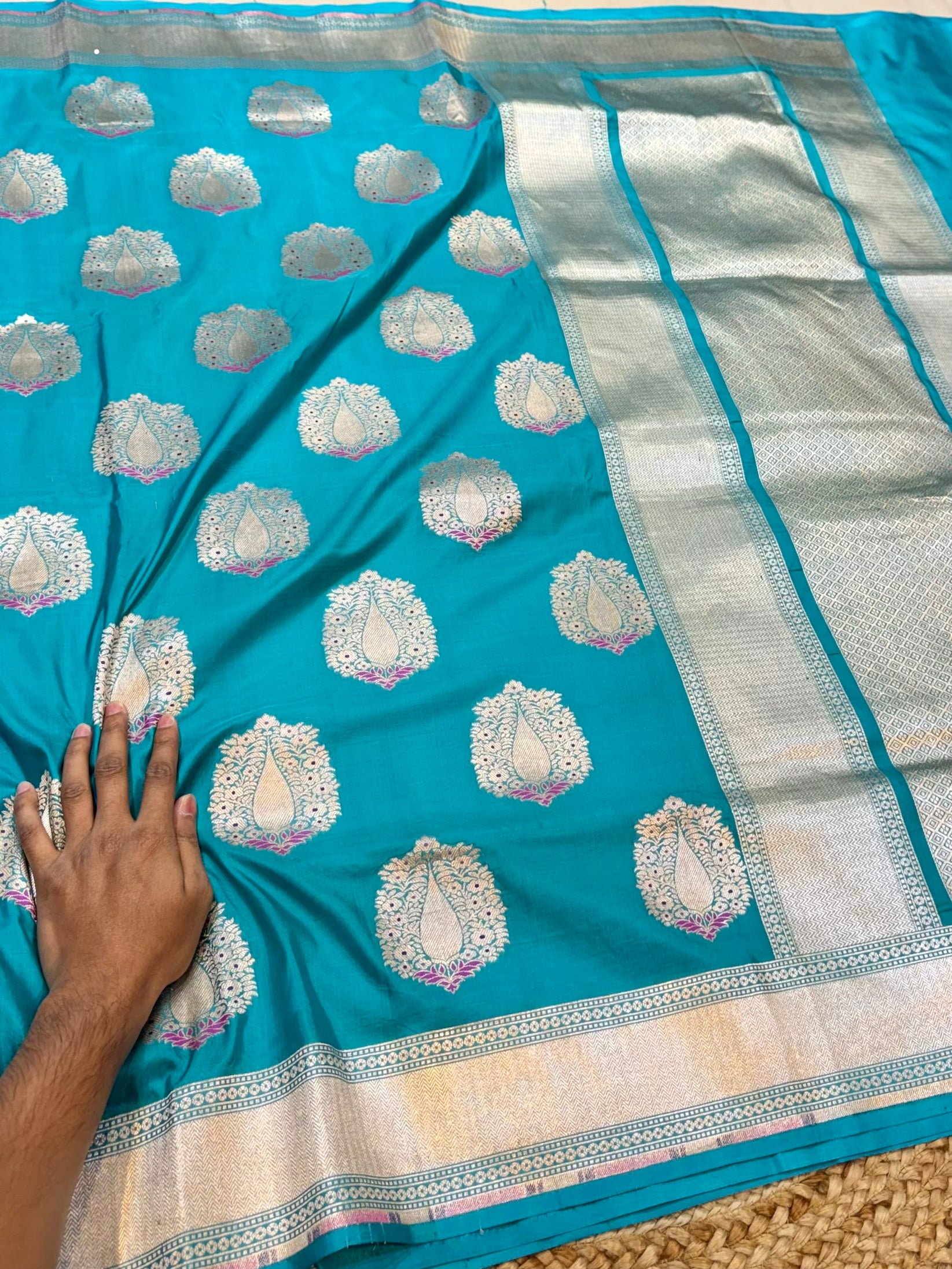 Sea Green 100% Pure Banarasi Katan Silk Meenakari Saree