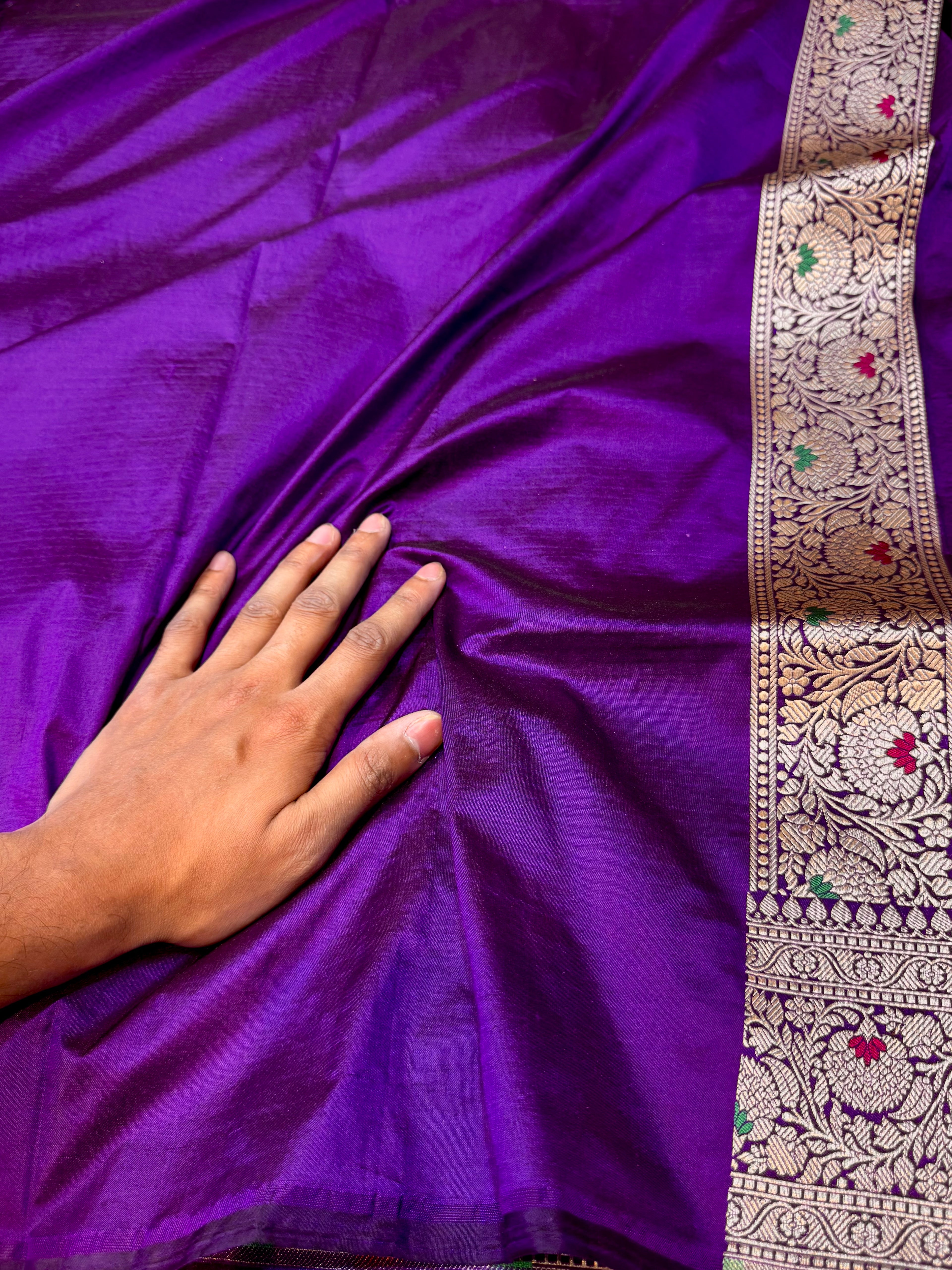 Violet Purple 100% Pure Banarasi Katan Silk Meenakari Brocade Saree