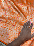 Prebook | Fanta Orange 100% Pure Banarasi Katan Silk Meenakari Brocade Saree