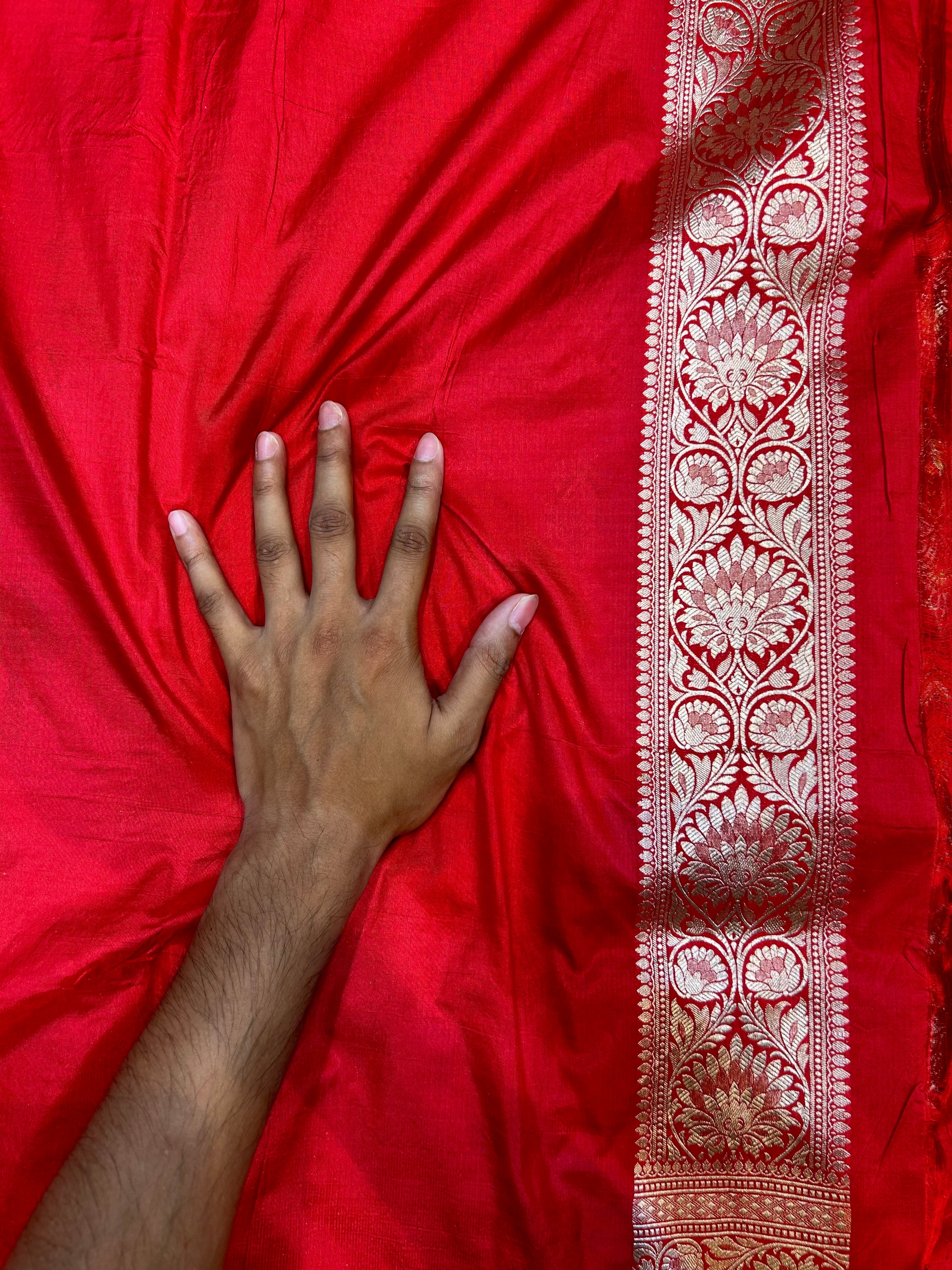 Red 100% Pure Banarasi Katan Silk Meenakari Saree