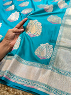 Sea Green 100% Pure Banarasi Katan Silk Meenakari Saree