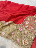 Red Tissue Silk Partywear Banarasi Embroidery Tissue Border Lightweight Sarees
