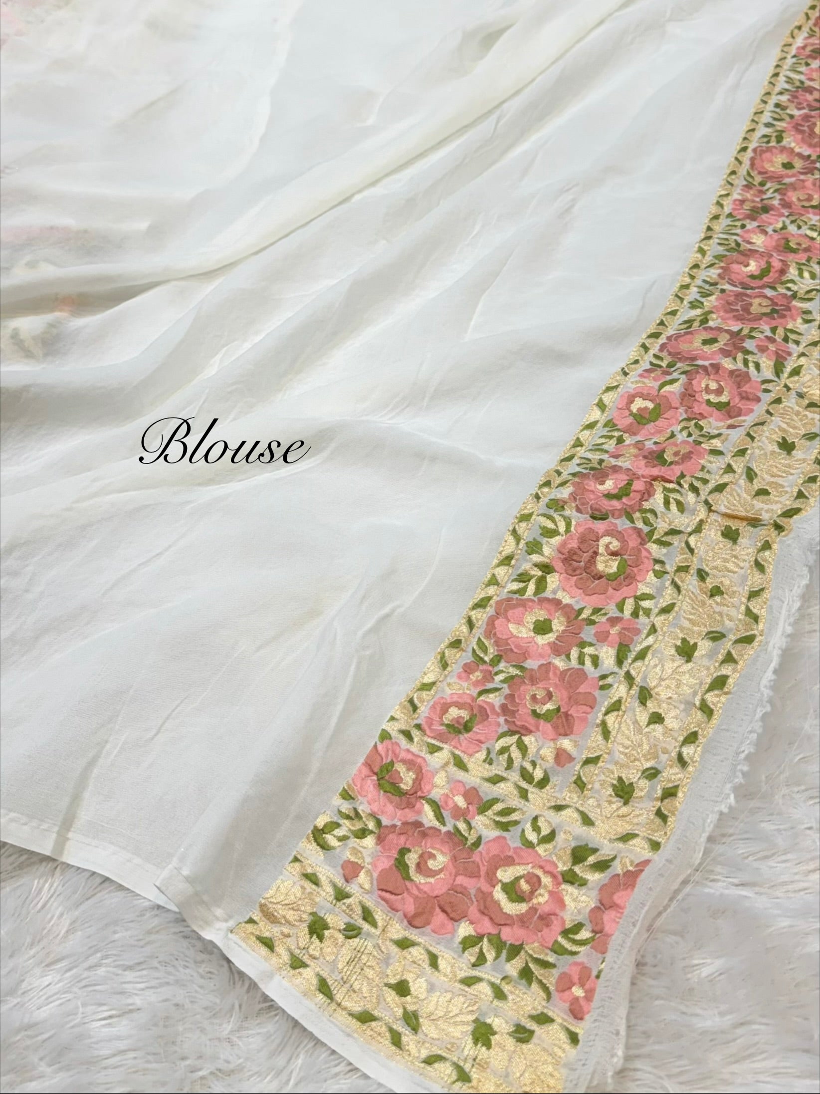 Milky White 100% Pure Banarasi Khaddi Georgette Tilfi Meenakari Saree