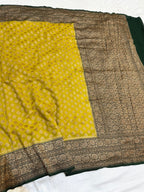Mehendi Green Pure Banarasi Premium Khaddi Georgette Double Border Saree