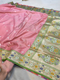 Baby Pink Banarasi SemiKatan Silk Partywear Saree