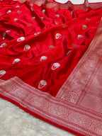 Red Banarasi Soft Meenakari Mashru Silk Partywear Saree
