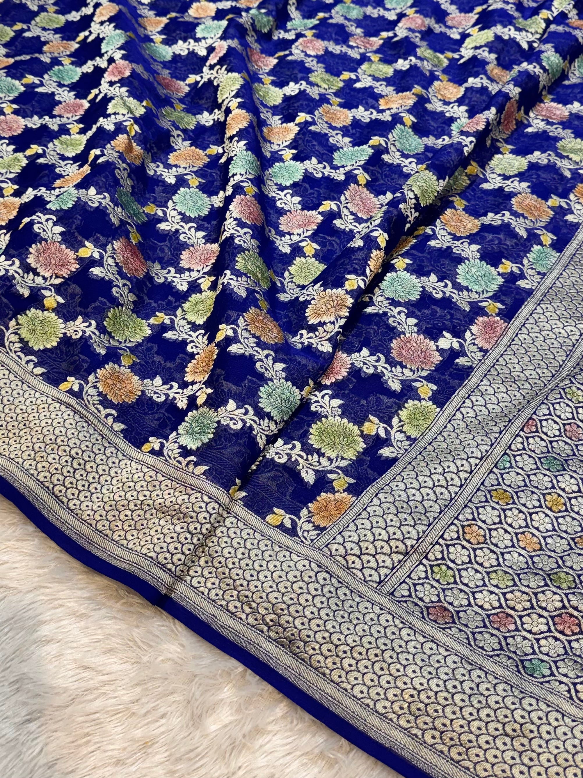 Prebook | Royal Blue 100% Pure Banarasi Khaddi Georgette Meenakari Saree