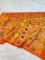 Rust Orange 100% Pure Ektara Banarasi Kora Jamdani Saree