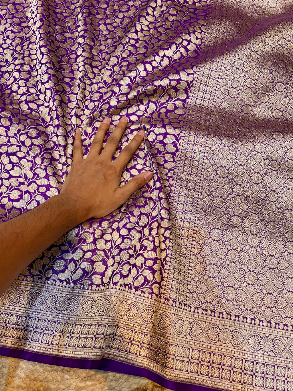 Purple 100% Pure Banarasi Katan Silk Brocade Saree