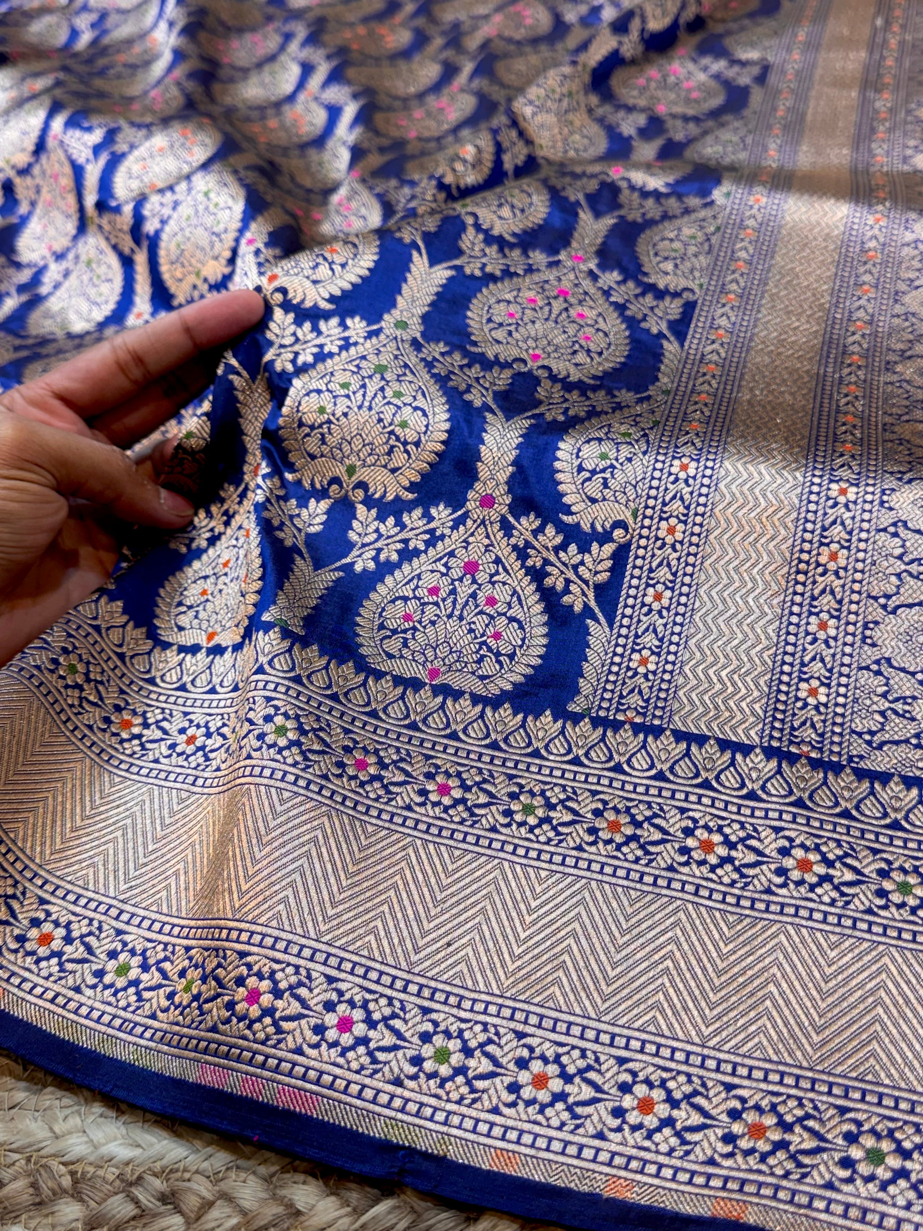 Prebook | Royal Blue 100% Pure Banarasi Katan Silk Meenakari Saree