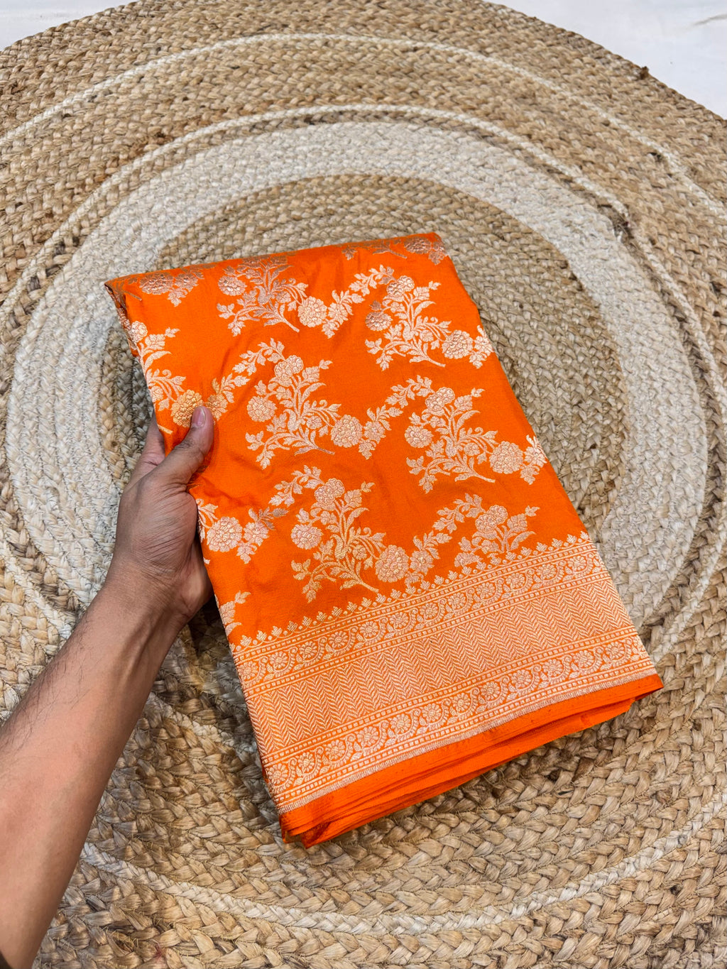 Prebook | Fanta Orange 100% Pure Banarasi Katan Silk Saree