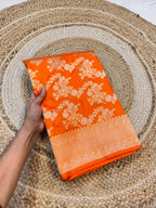 Prebook | Fanta Orange 100% Pure Banarasi Katan Silk Saree