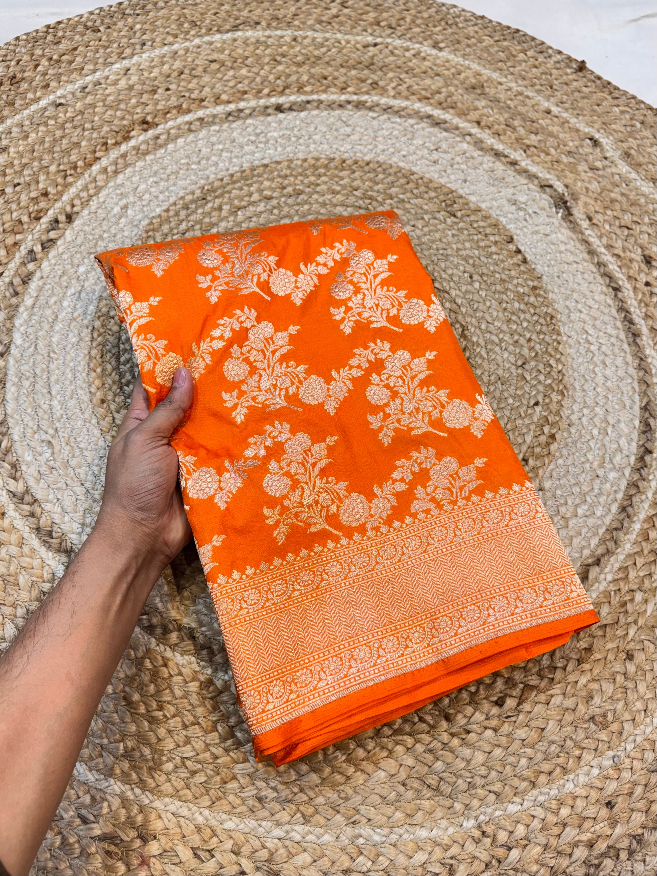 Prebook | Fanta Orange 100% Pure Banarasi Katan Silk Saree