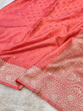 Peach Banarasi Soft Meenakari Mashru Silk Partywear Saree