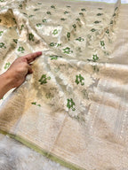 Diamond Green 100% Pure Tissue Silk Banarasi Partywear Saree