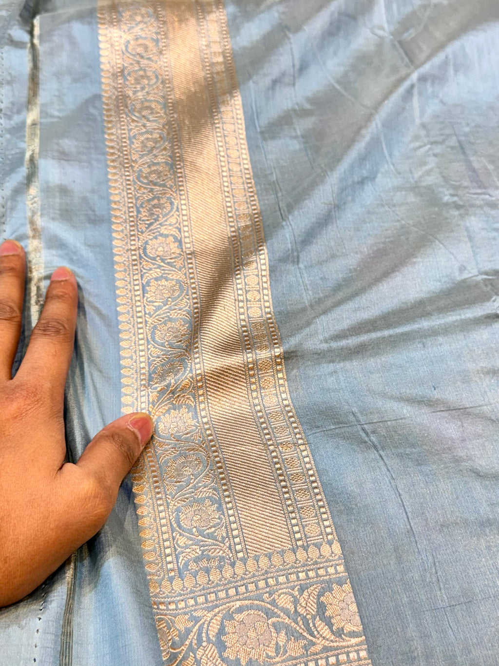 Powder Blue 100% Pure Banarasi Katan Silk Meenakari Saree