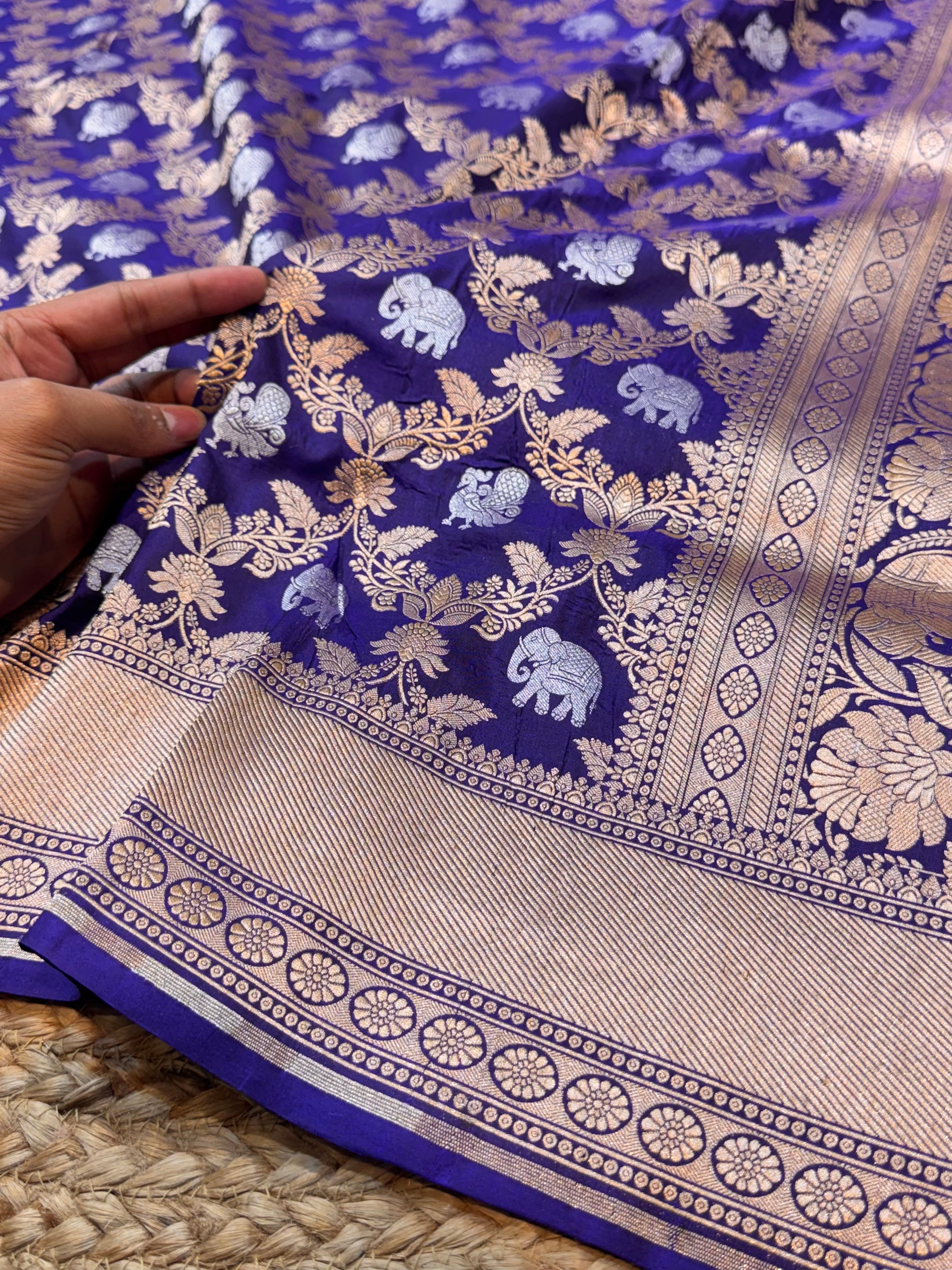 Royal Blue100% Pure Banarasi Katan Silk Meenakari Saree