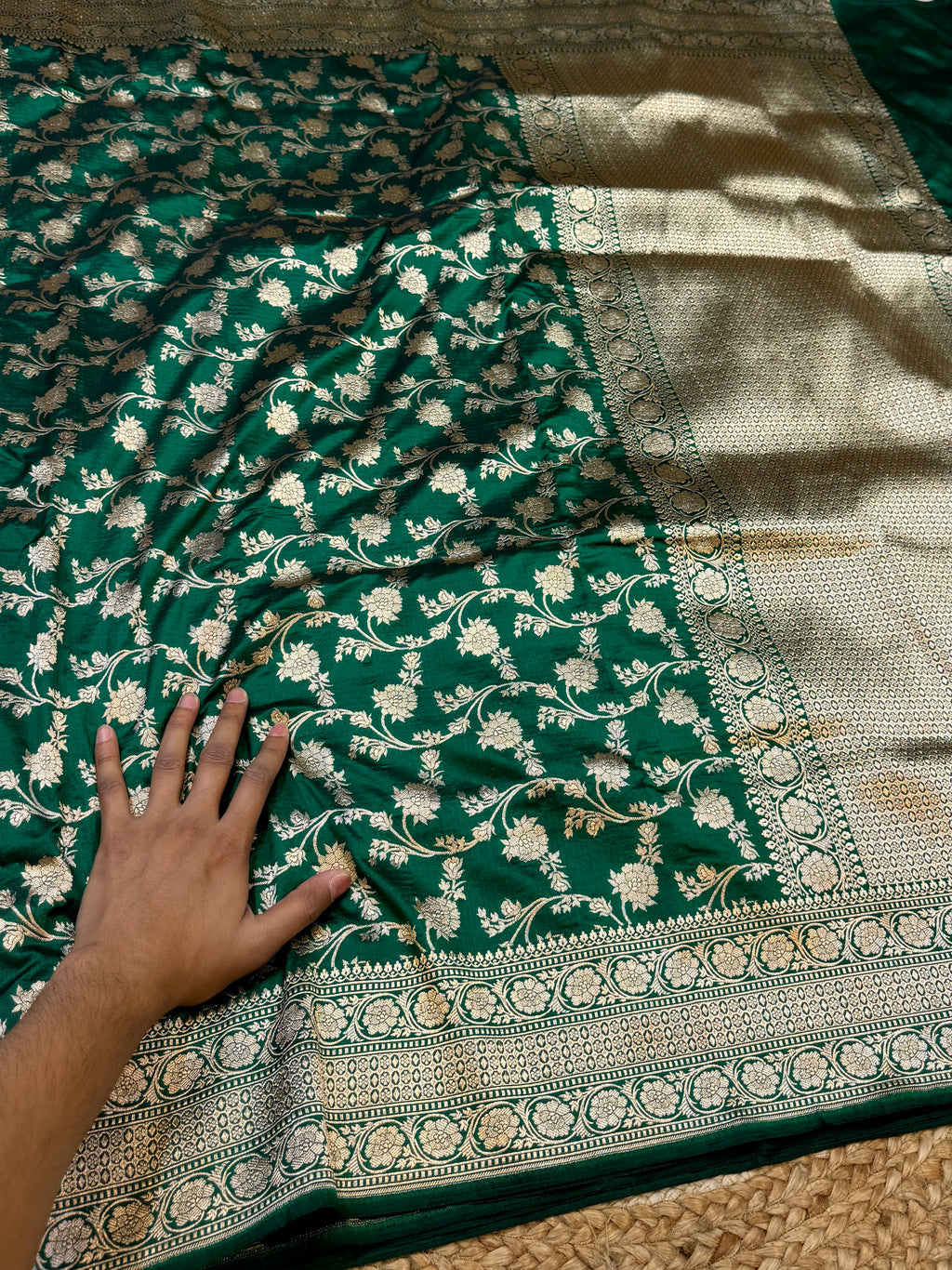 Bottle Green 100% Pure Banarasi Katan Silk Saree