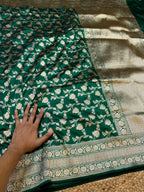Bottle Green 100% Pure Banarasi Katan Silk Saree
