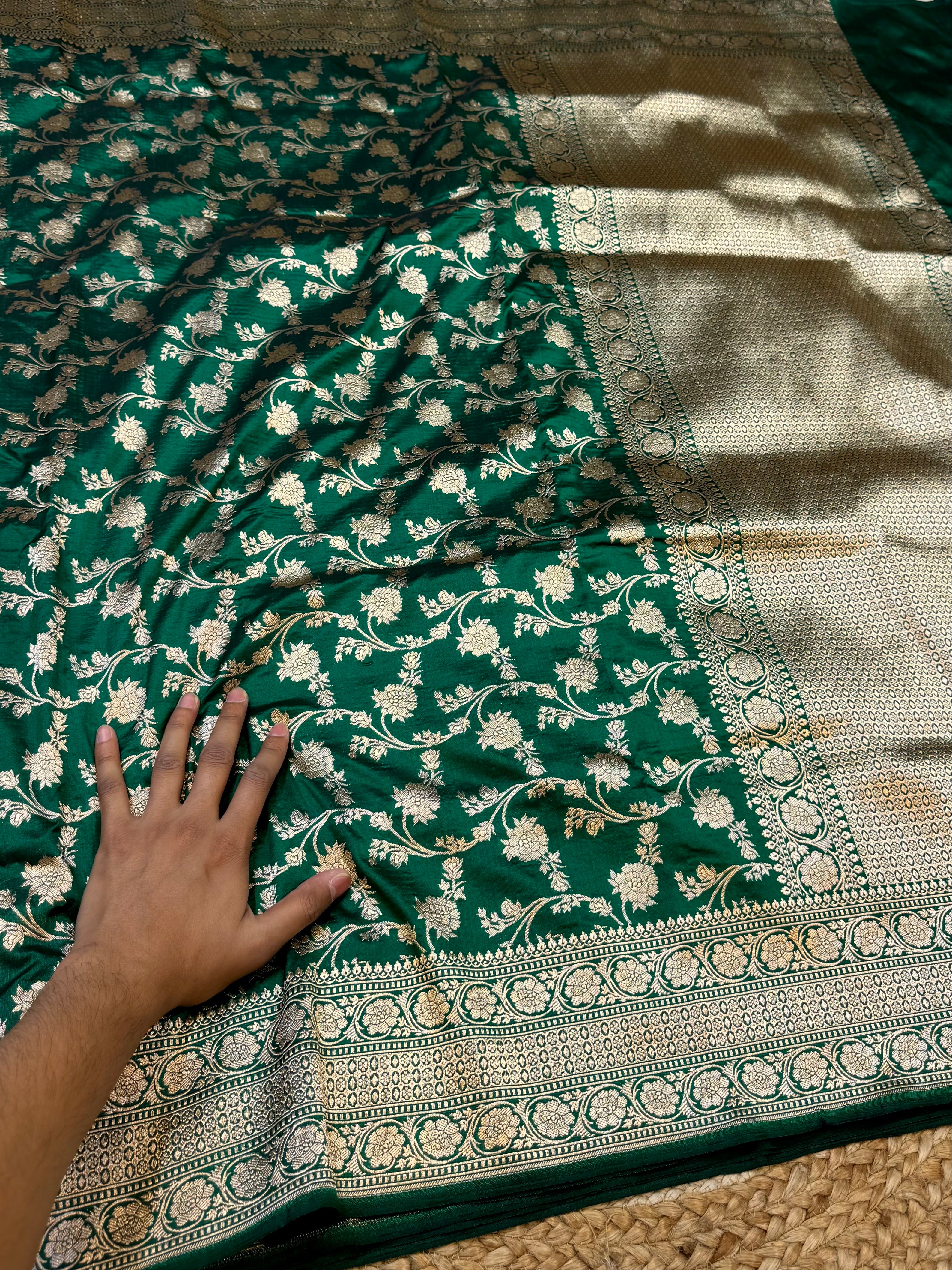 Bottle Green 100% Pure Banarasi Katan Silk Saree