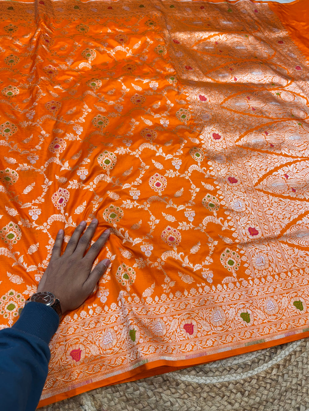 Prebook | Fanta Orange 100% Pure Banarasi Katan Silk Meenakari Saree