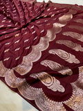 Maroon Banarasi Soft Meenakari Mashru Silk Partywear Saree