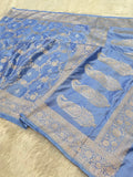 Powder Blue Banarasi Soft Meenakari Mashru Silk Partywear Saree