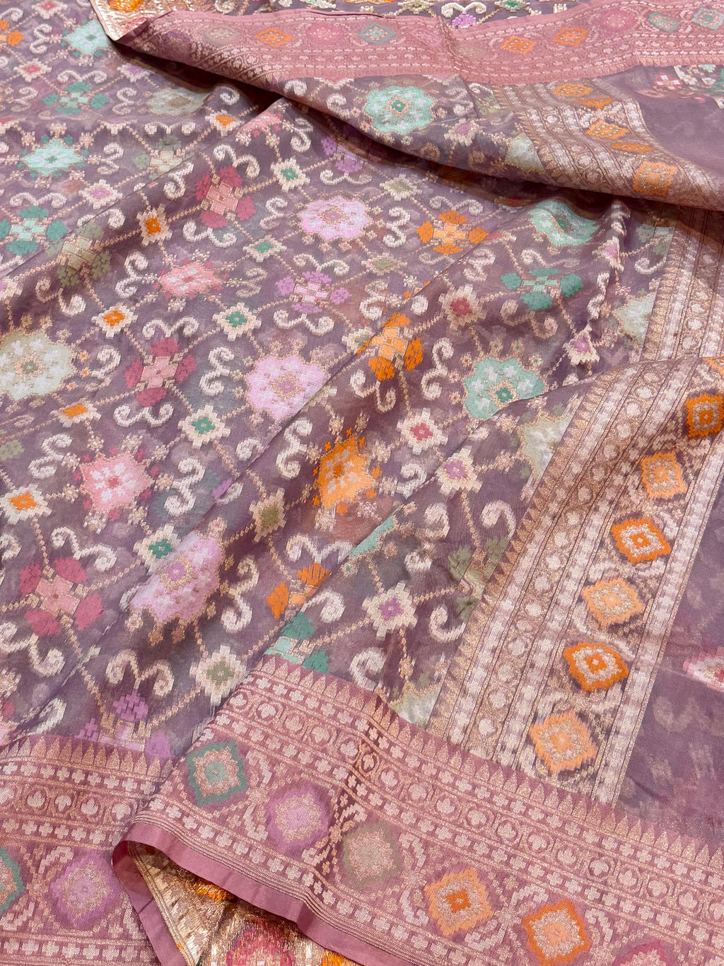 Pastel Lilac Pure Banarasi Ektara Kora Jamdani Saree
