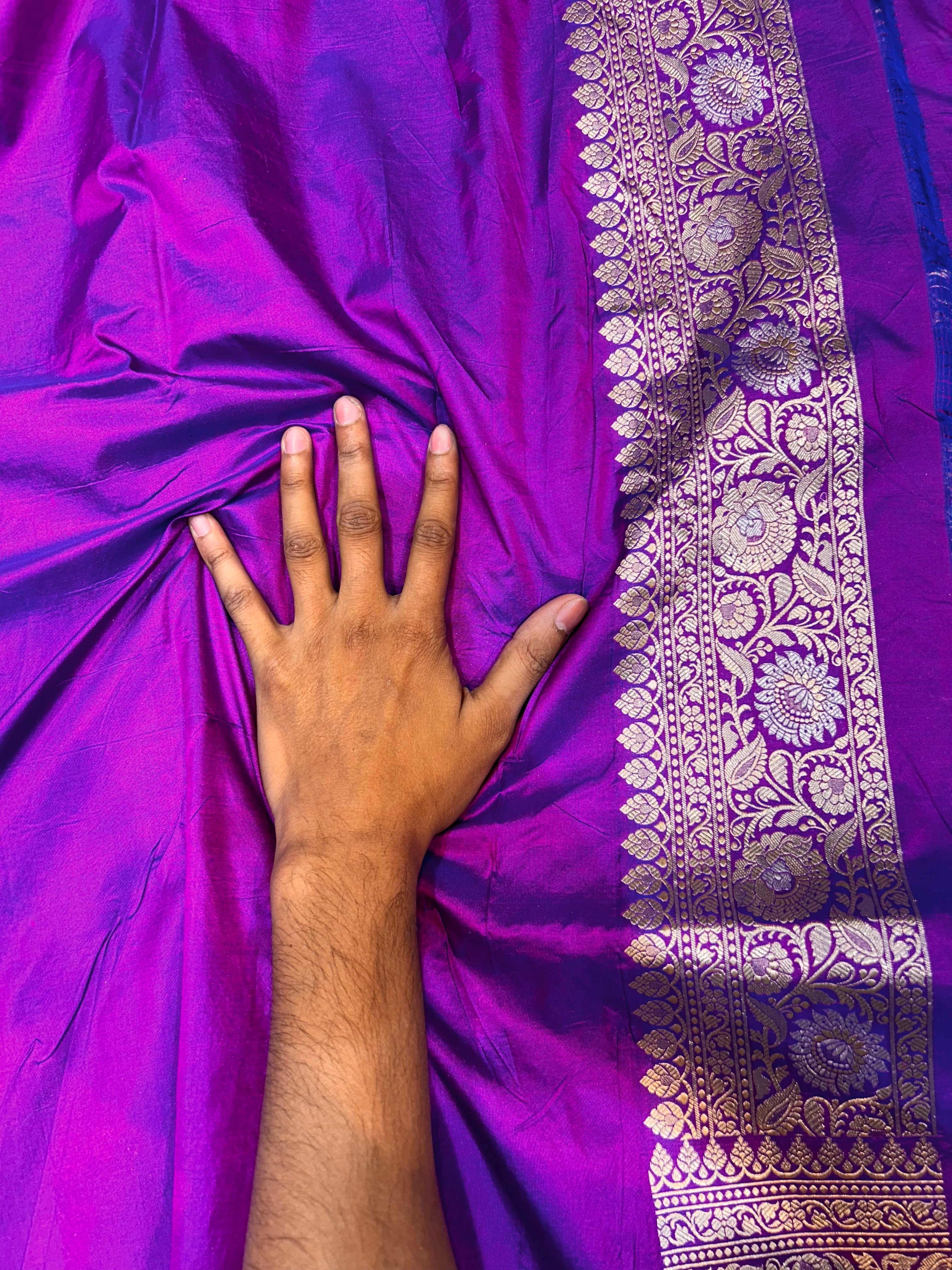 Dual Shade Purple 100% Pure Banarasi Katan Silk Meenakari Saree