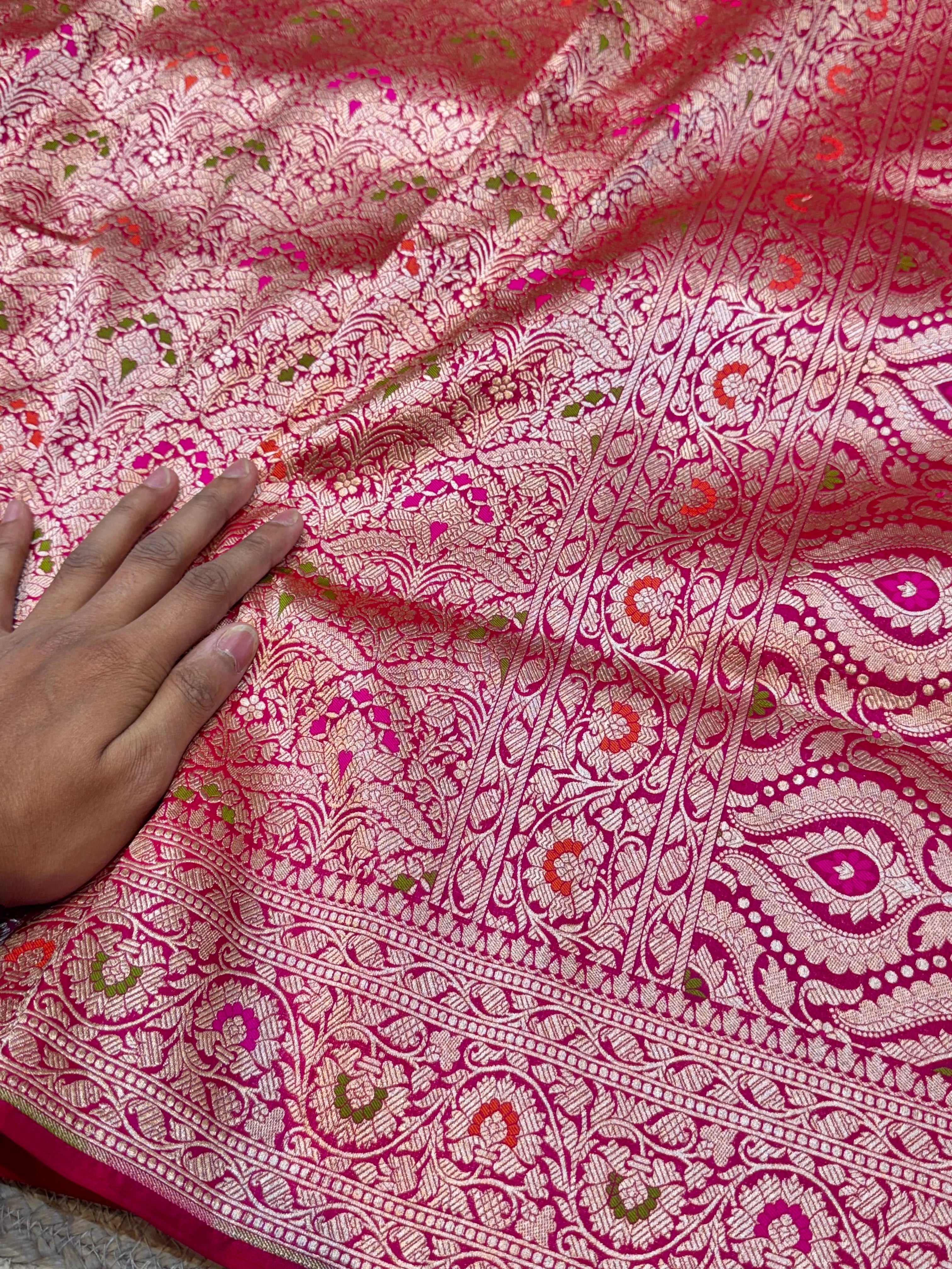 100% Pure Banarasi Katan Silk Meenakari Brocade Saree