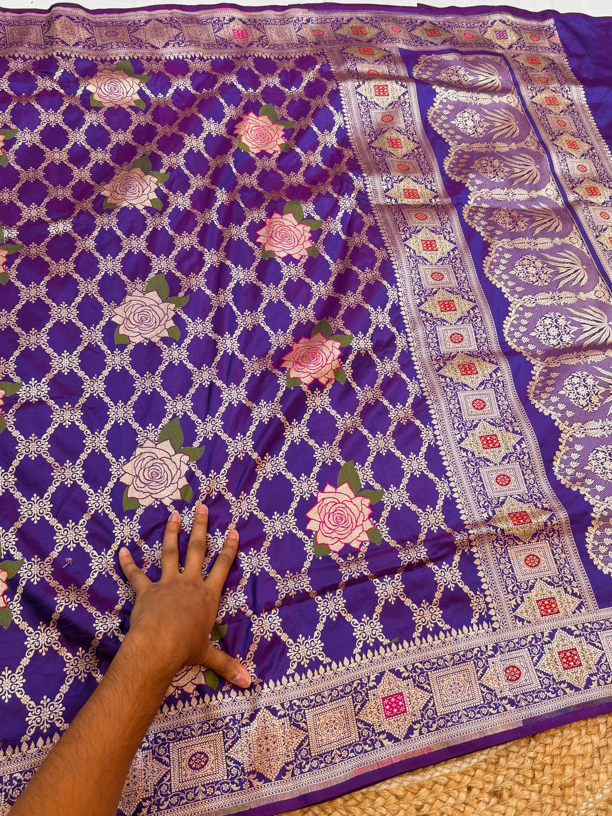 Dual Shade Purple Pure Banarasi Katan Silk Tilfi Meenakari Saree