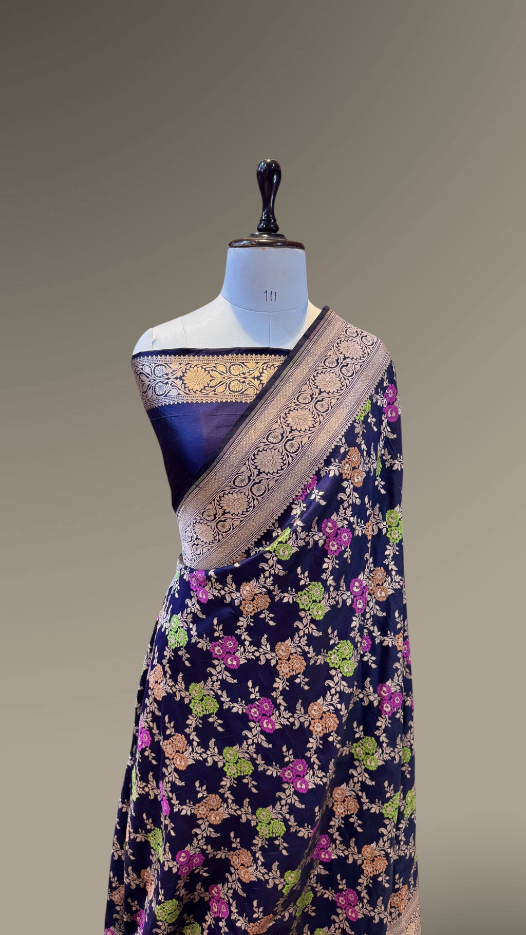 Navy Blue 100% Pure Banarasi Katan Silk Meenakari Saree