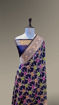 Navy Blue 100% Pure Banarasi Katan Silk Meenakari Saree