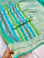 Sea Green 100% Pure Banarasi Khaddi Georgette RANGKAAT Saree