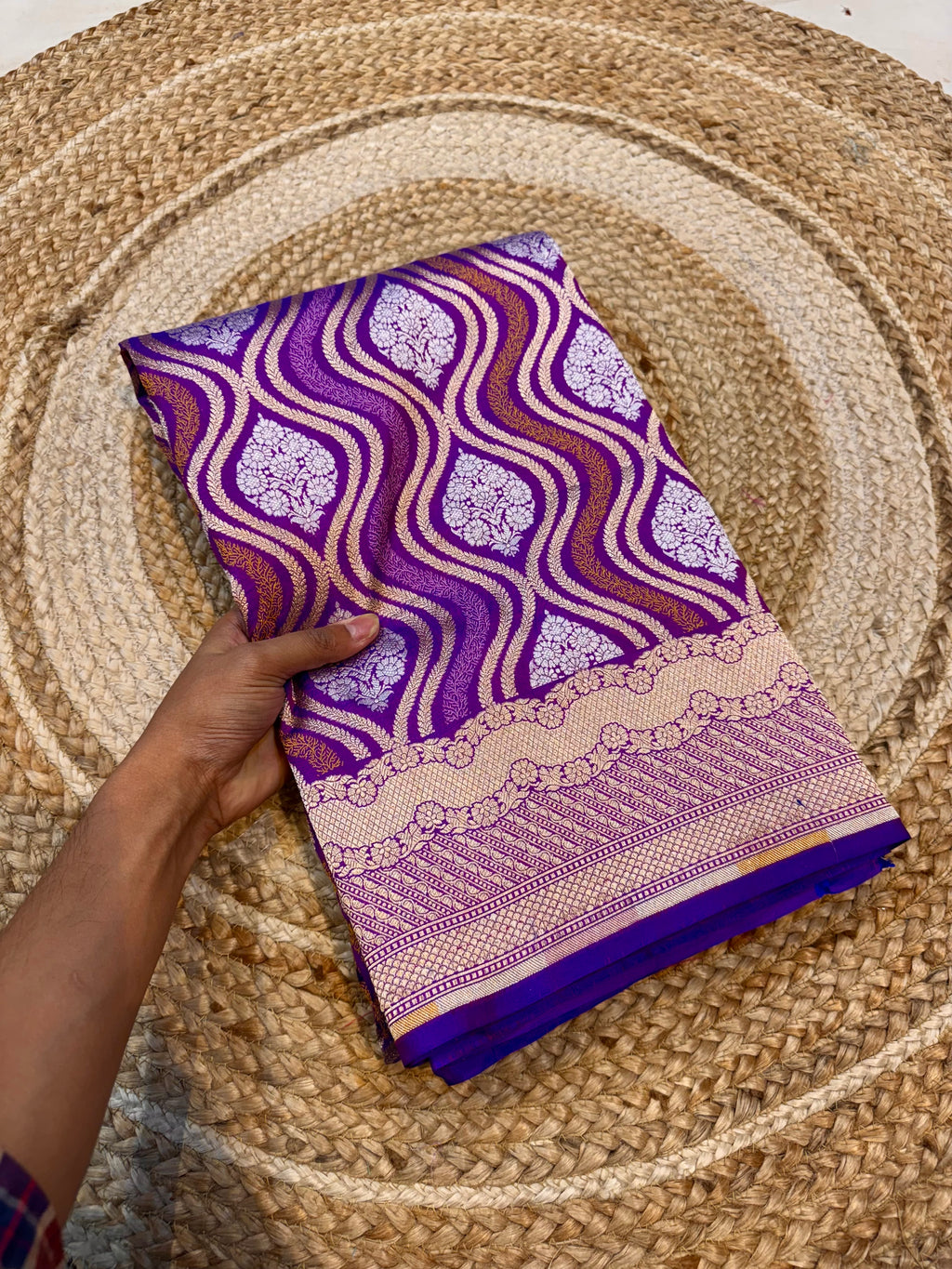 Dual Shade Blue-Pink 100% Pure Banarasi Katan Silk Tilfi Meenakari Saree