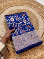 Royal Blue 100% Pure Banarasi Katan Silk Meenakari Saree