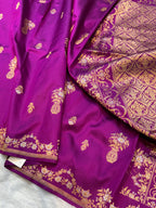 Purple 100% Pure Banaras Katan Silk Handloom Handwoven Pattu Saree