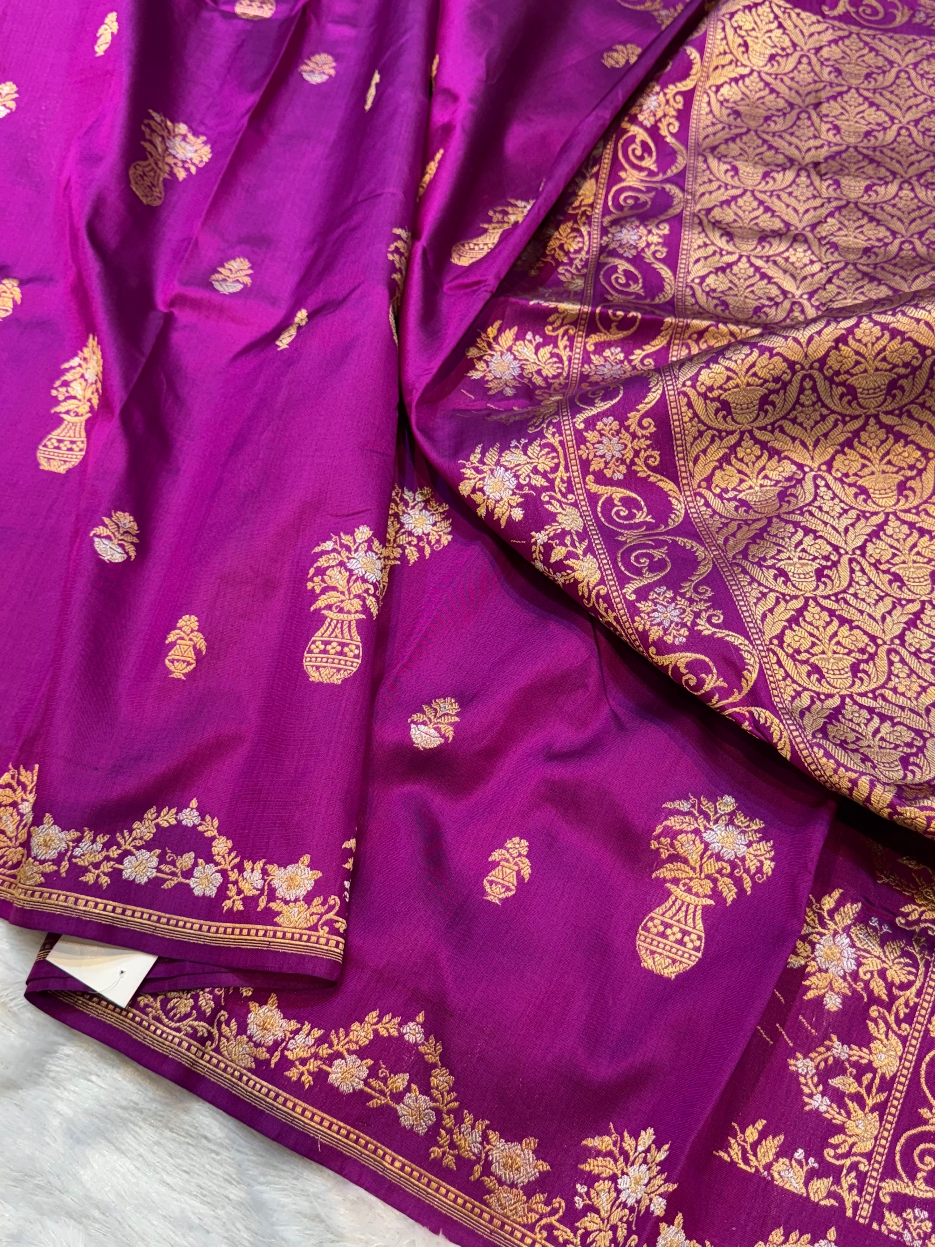 Purple 100% Pure Banaras Katan Silk Handloom Handwoven Pattu Saree