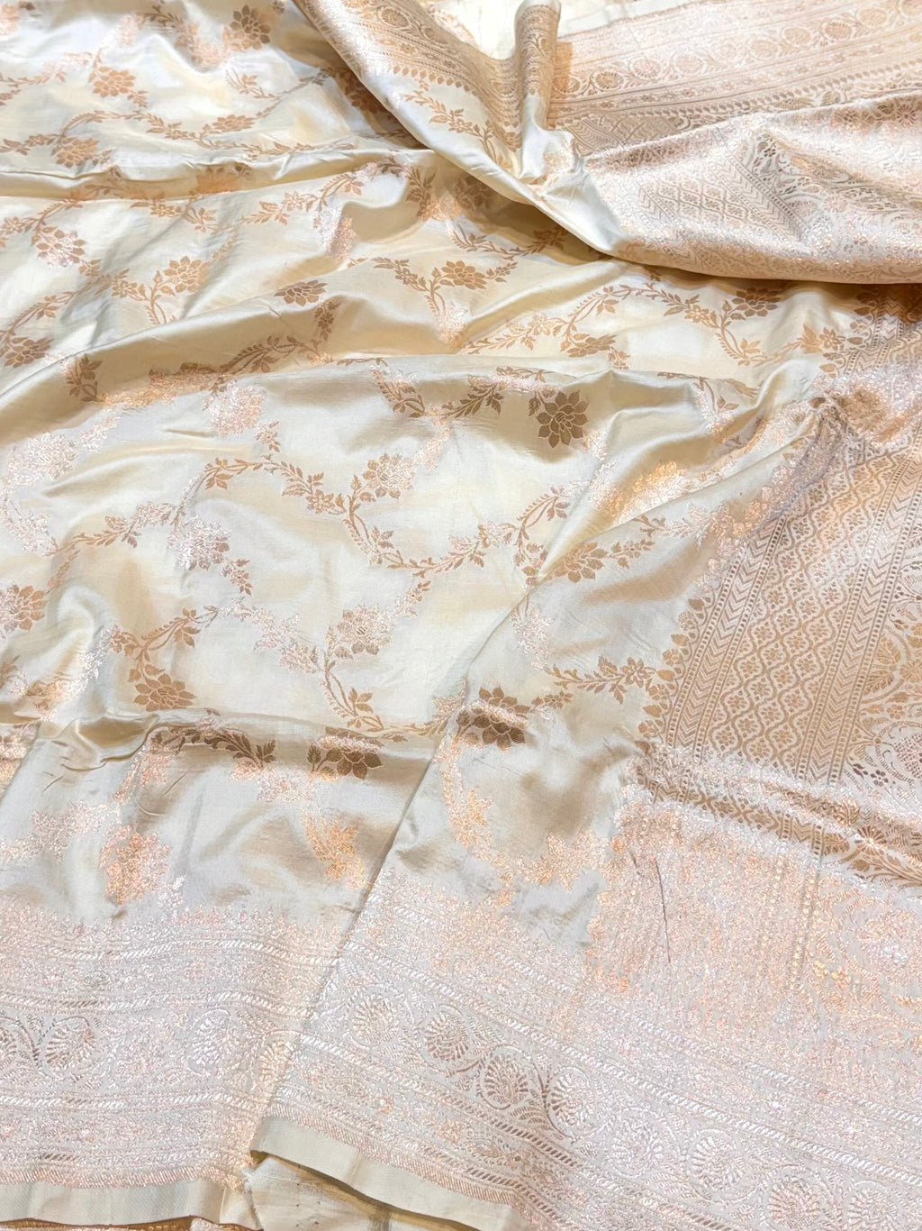Ivory Pure Banarasi Katan Silk Saree