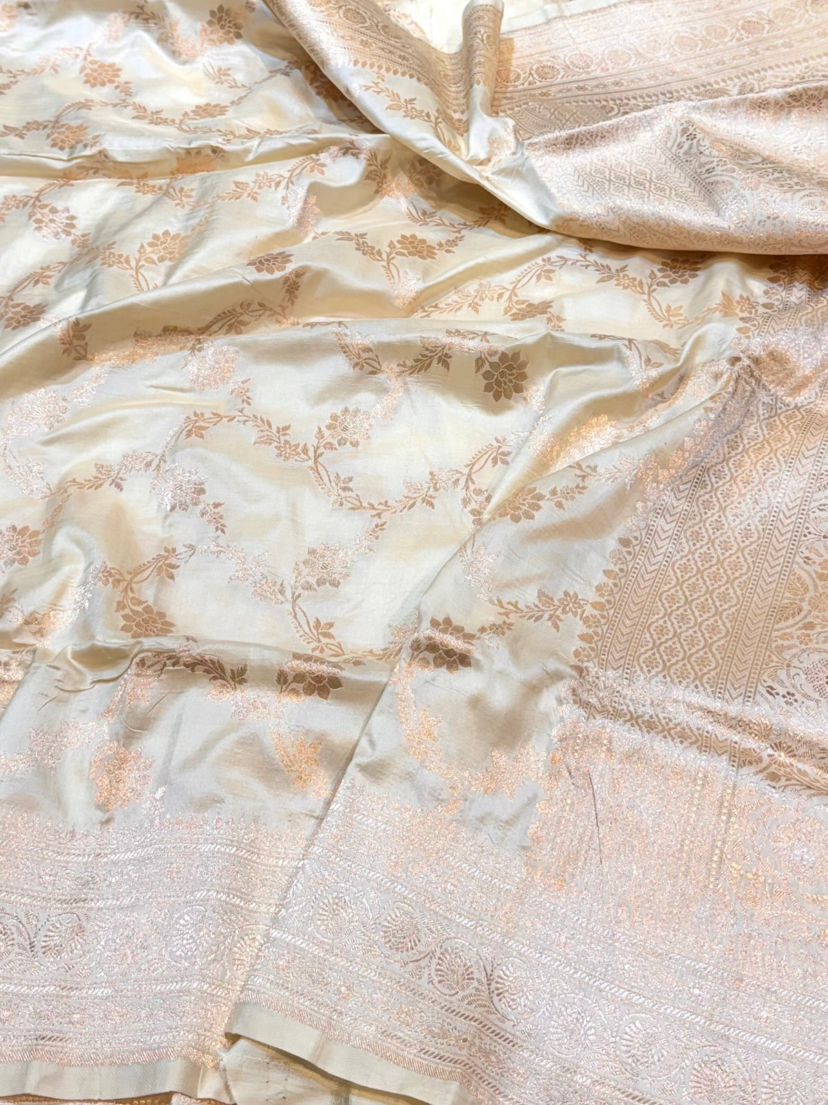 Ivory Pure Banarasi Katan Silk Saree