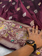 Coffee Brown 100% Pure Banaras Katan Silk Handloom Handwoven Pattu Saree