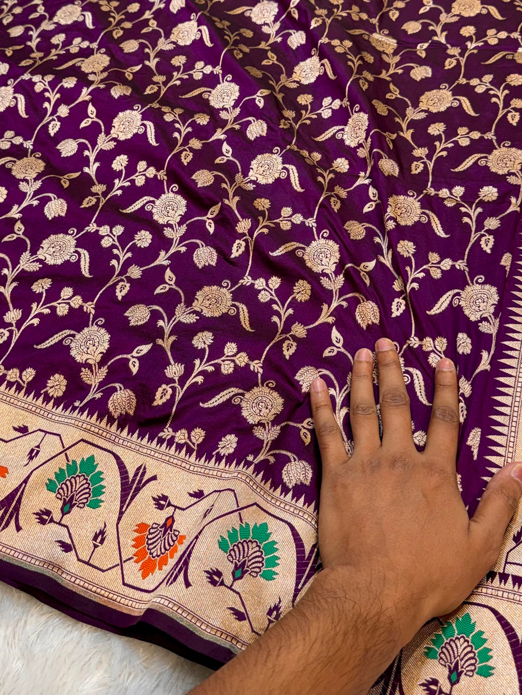 Wine Purple 100% Pure Banarasi Katan Silk Meenakari Paithani Saree