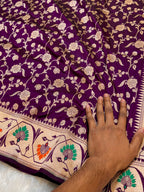 Wine Purple 100% Pure Banarasi Katan Silk Meenakari Paithani Saree