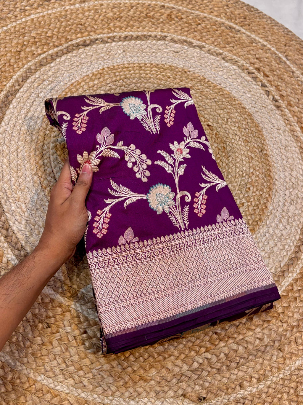 Wine Purple 100% Pure Banarasi Katan Silk Meenakari Saree