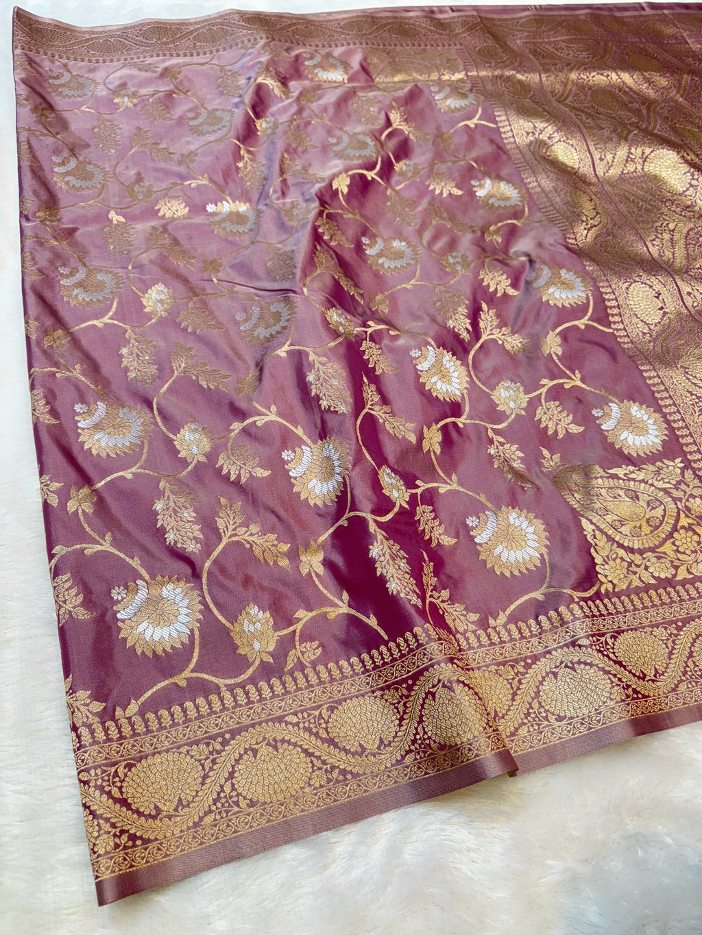 Dusty Pink Banarasi SemiKatan Silk Partywear Saree