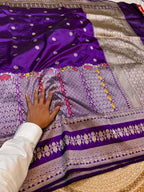 Violet Purple 100% Pure Banaras Katan Silk Handloom Handwoven Pattu Saree