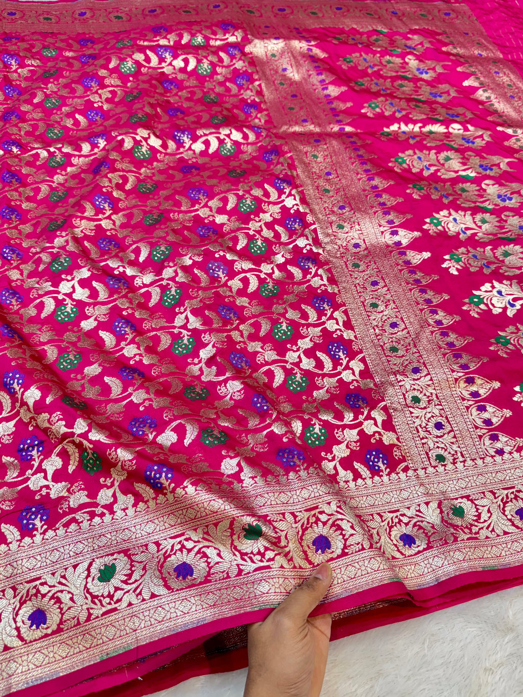 Rani pink Banarasi SemiKatan Silk Partywear Saree