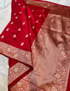 Prebook | Bridal Red 100% Pure Banaras Katan Silk Handloom Handwoven Pattu Saree