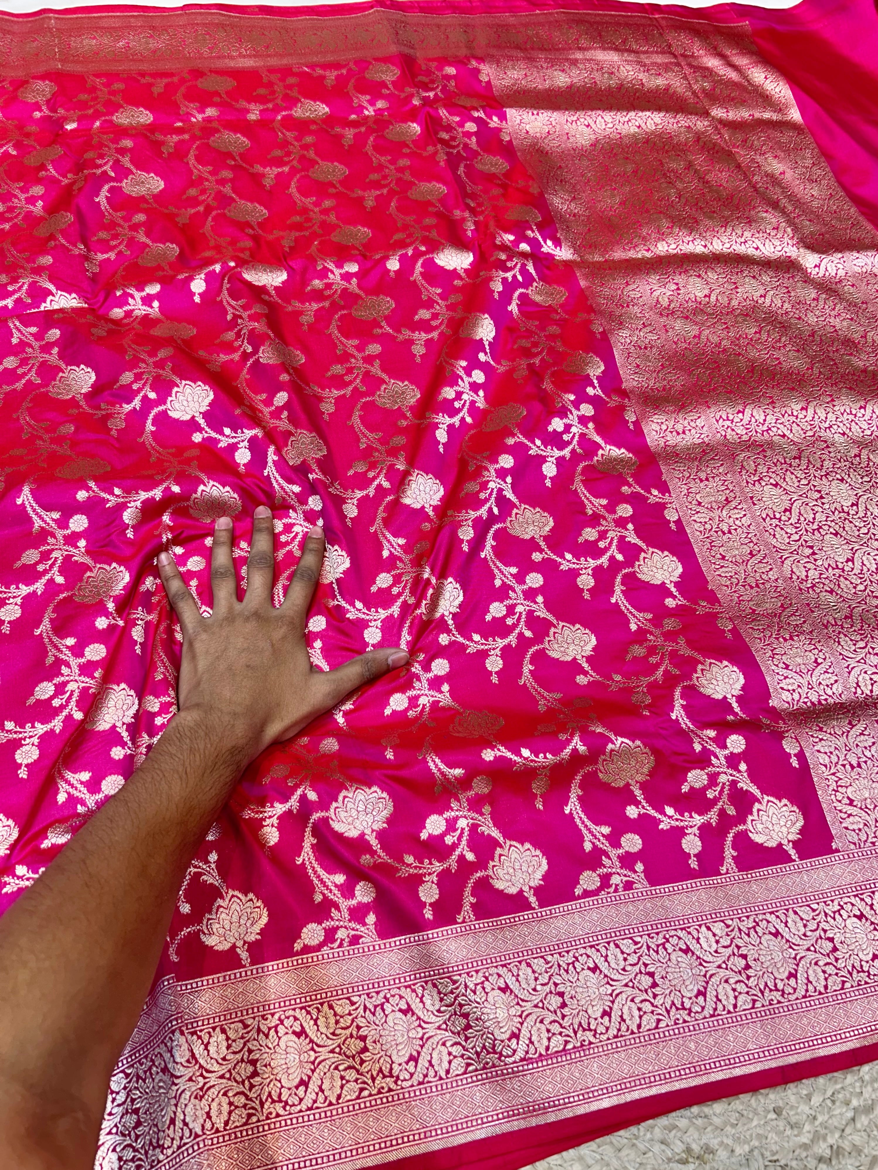 Rani Pink 100% Pure Banarasi Katan Silk Saree