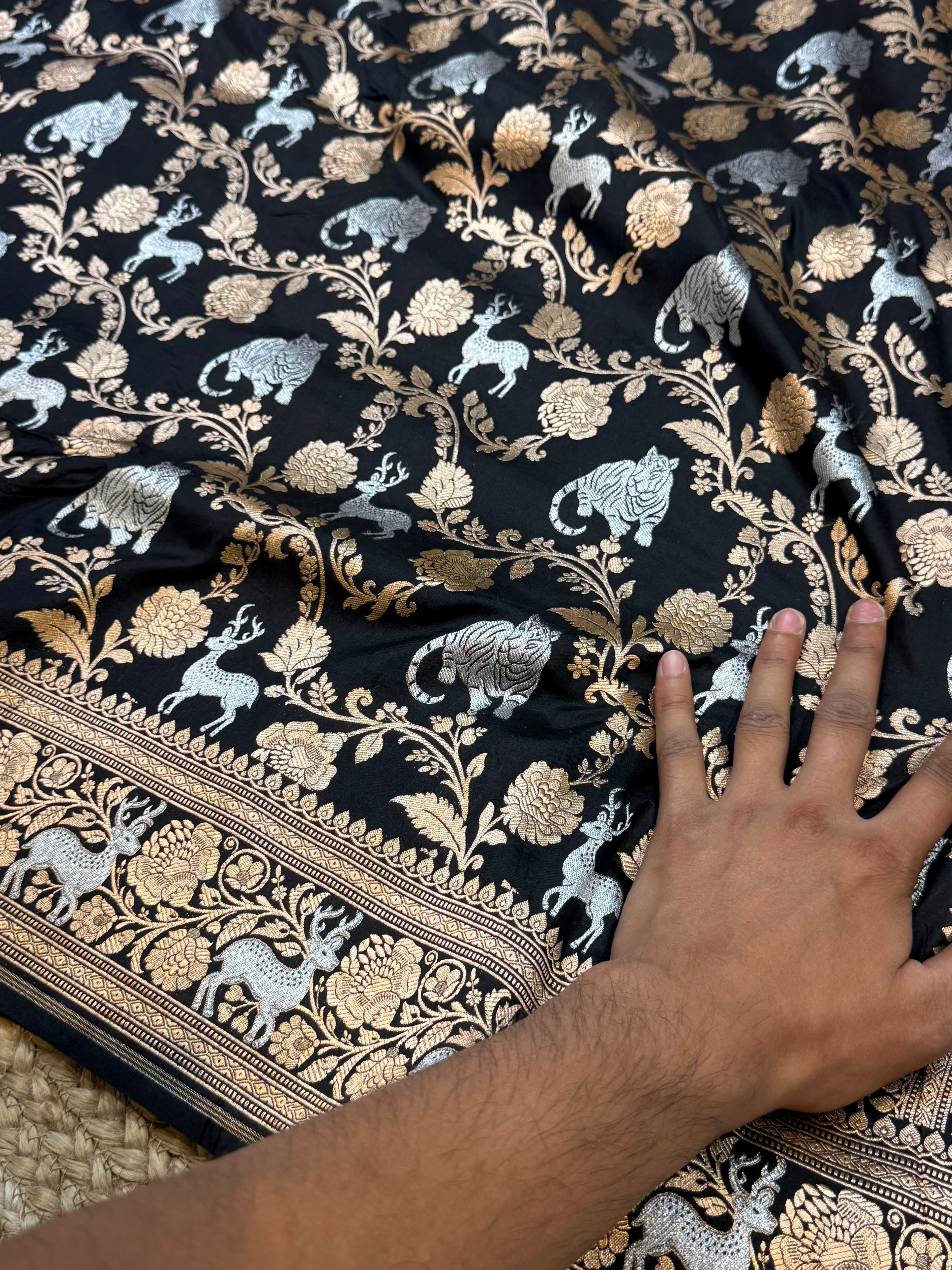 Jet Black 100% Pure Banarasi Katan Silk Meenakari Saree